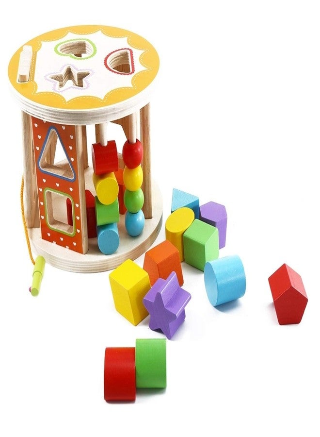 Magicwand® Wooden Colorful Activity Wooden Drum with String & Pcs Geometric Shapes【2 Yrs & Up】【Pack of 1】【Multi-Colored】 - Image 3
